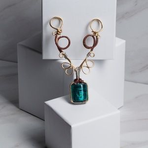 Glass and Wire Wrapped Pendent
